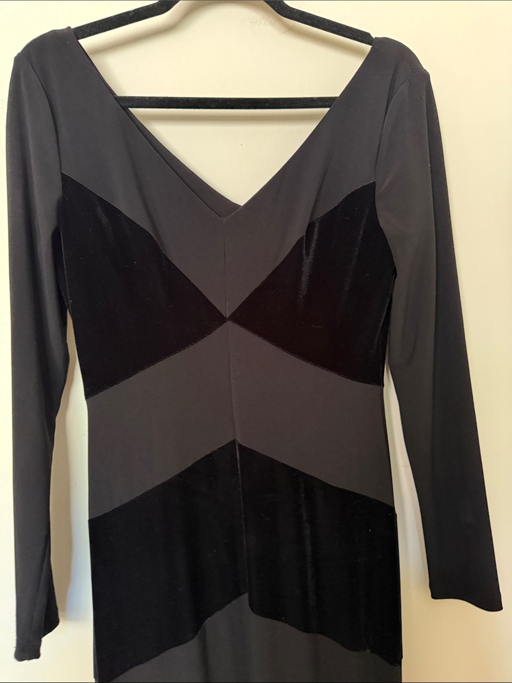 Lauren Ralph Lauren Black & Charcoal Long Sleeve V-Neck Panel Dress